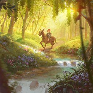 Preview wallpaper child, horse, art, forest, stream