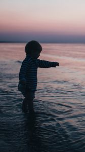 Preview wallpaper child, kid, childhood, sea, sunset