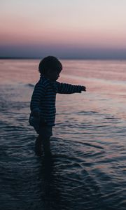 Preview wallpaper child, kid, childhood, sea, sunset