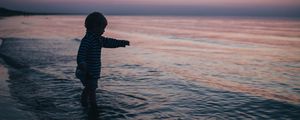 Preview wallpaper child, kid, childhood, sea, sunset