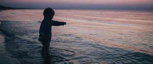 Preview wallpaper child, kid, childhood, sea, sunset