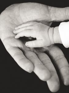 Preview wallpaper child, parents, hands, caring, tenderness, family, bw