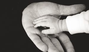 Preview wallpaper child, parents, hands, caring, tenderness, family, bw
