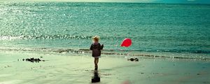 Preview wallpaper child, sea, ball, sand, walk