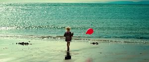 Preview wallpaper child, sea, ball, sand, walk