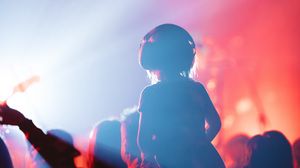 Preview wallpaper child, silhouette, concert, neon