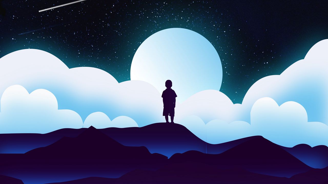 Wallpaper child, silhouette, space, clouds, moon, vector