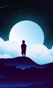 Preview wallpaper child, silhouette, space, clouds, moon, vector