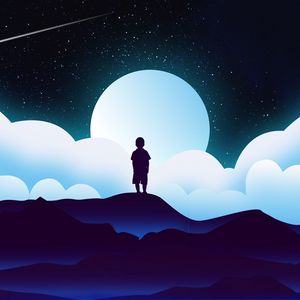 Preview wallpaper child, silhouette, space, clouds, moon, vector