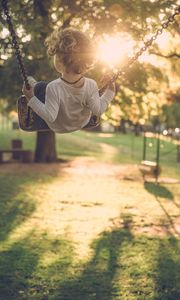 Preview wallpaper child, swing, sun, sunlight, summer