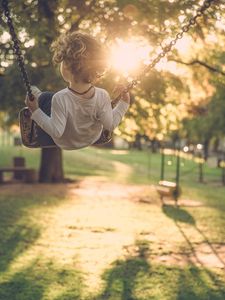 Preview wallpaper child, swing, sun, sunlight, summer