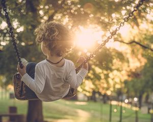 Preview wallpaper child, swing, sun, sunlight, summer