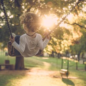 Preview wallpaper child, swing, sun, sunlight, summer