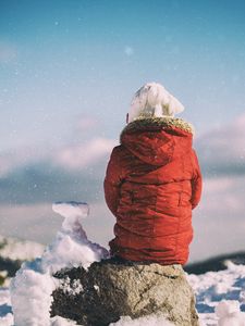 Preview wallpaper child, winter, snow, walk, stone