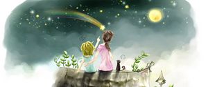 Preview wallpaper children, drawing, girl, stars, sky