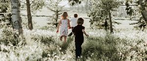 Preview wallpaper children, grass, sunlight, walk