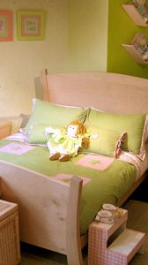 Preview wallpaper children, room, bedroom, bed, dolls, interior, tables, lamps