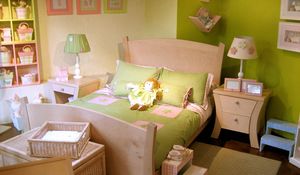 Preview wallpaper children, room, bedroom, bed, dolls, interior, tables, lamps