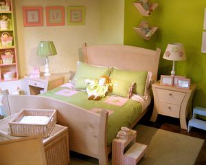 Preview wallpaper children, room, bedroom, bed, dolls, interior, tables, lamps