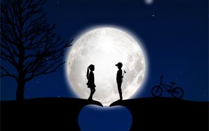 Preview wallpaper children, silhouettes, love, moon, romance
