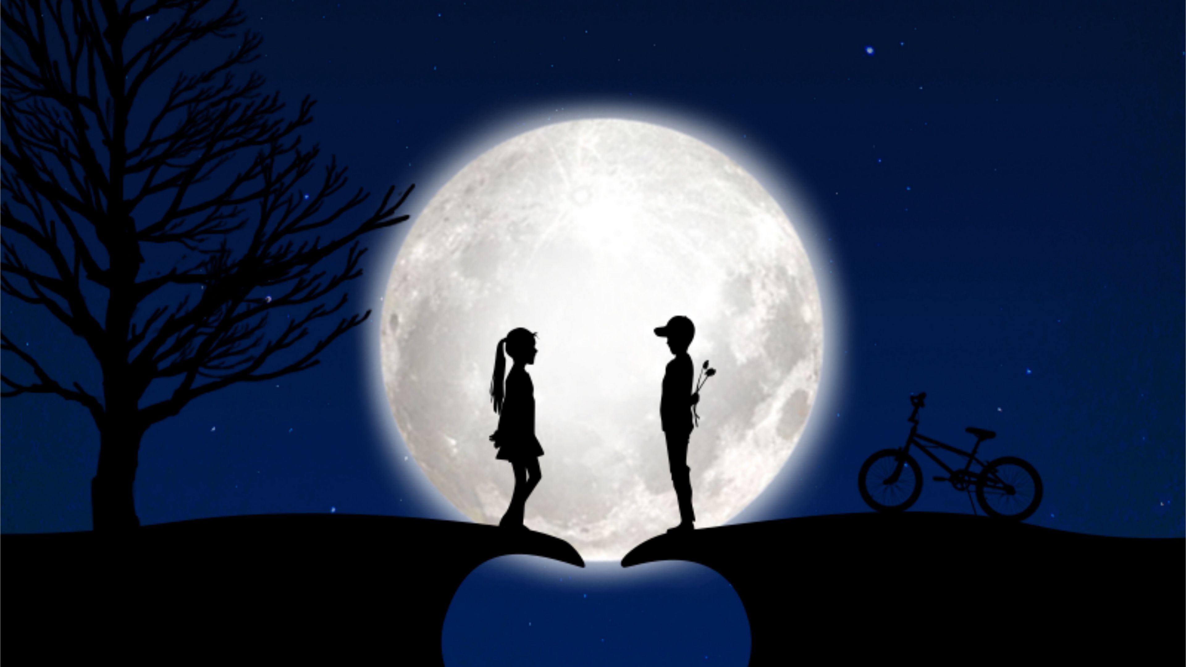 3840x2160 Wallpaper children, silhouettes, love, moon, romance