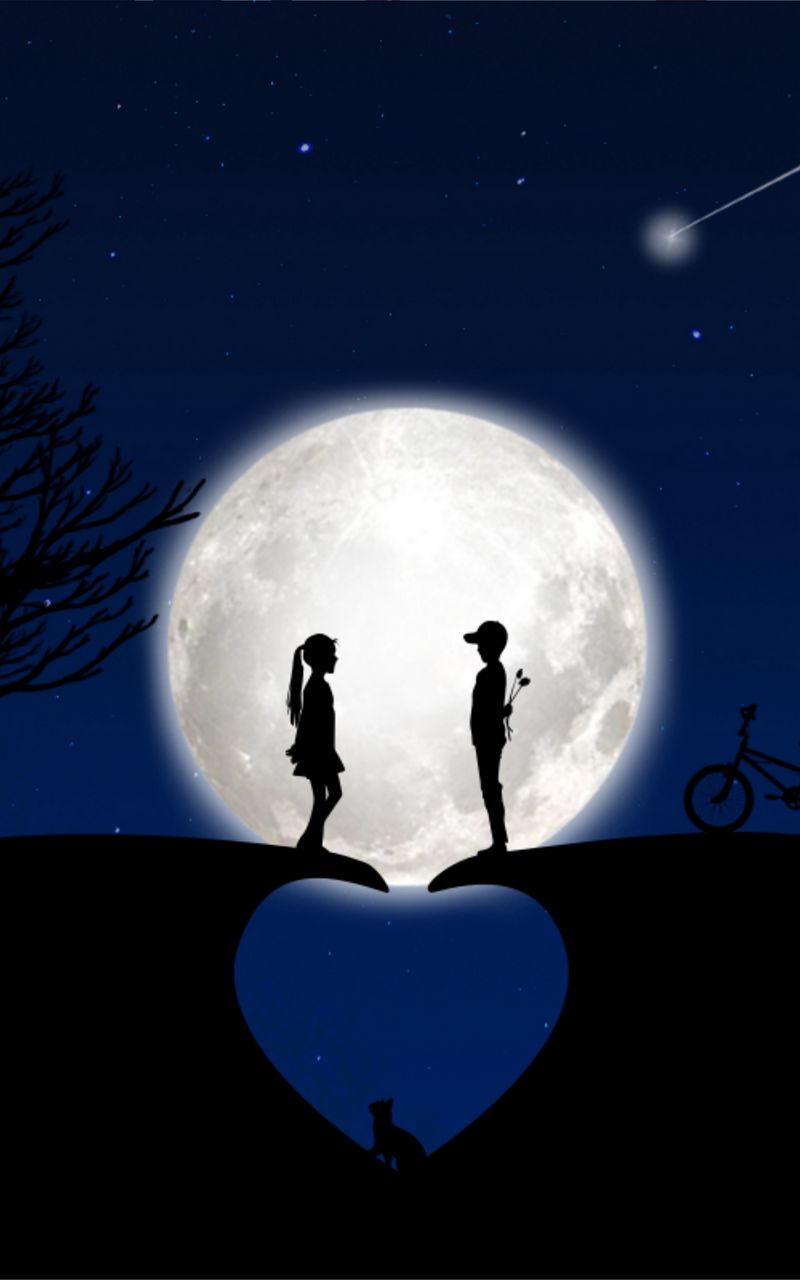 800x1280 Wallpaper children, silhouettes, love, moon, romance