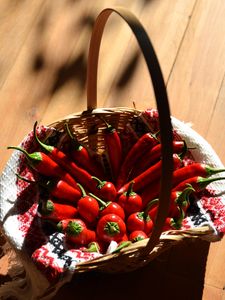 Preview wallpaper chili, pepper, basket, shadow