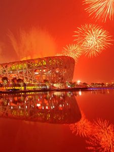 Preview wallpaper china, architecture, festival, fireworks, sea