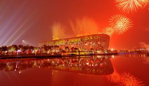 Preview wallpaper china, architecture, festival, fireworks, sea