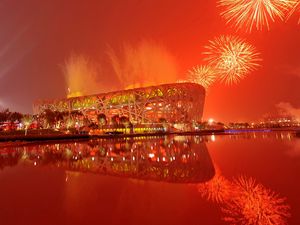 Preview wallpaper china, architecture, festival, fireworks, sea