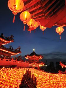 Preview wallpaper china, buildings, lanterns, set, decoration