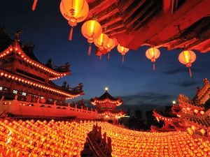 Preview wallpaper china, buildings, lanterns, set, decoration