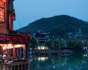 Preview wallpaper china, buildings, trees, night