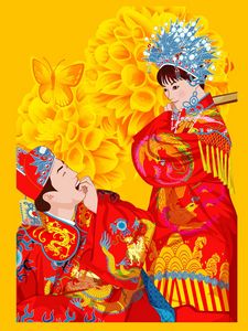 Preview wallpaper china, costume, couple, flowers, ceremony