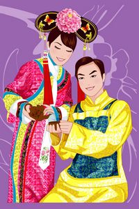 Preview wallpaper china, couple, girl, boy, smile, suit, tea party
