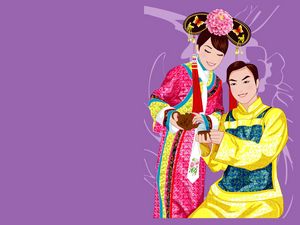 Preview wallpaper china, couple, girl, boy, smile, suit, tea party