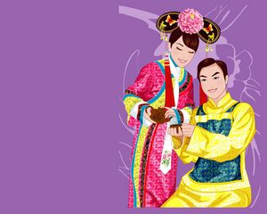 Preview wallpaper china, couple, girl, boy, smile, suit, tea party