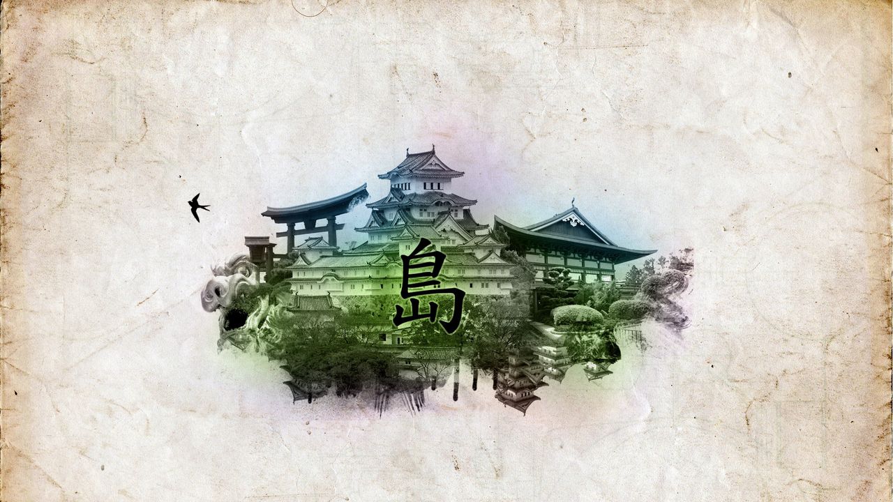 Wallpaper china, culture, building, drawing, paper
