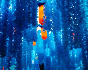 Preview wallpaper chinese lantern, lanterns, flowers, blue
