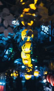 Preview wallpaper chinese lanterns, branches, decoration, light, glow