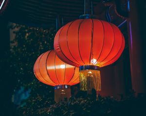 Preview wallpaper chinese lanterns, lamps, light, glow, red