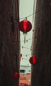 Preview wallpaper chinese lanterns, lanterns, garland, buildings, red