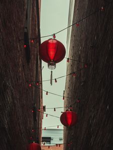 Preview wallpaper chinese lanterns, lanterns, garland, buildings, red