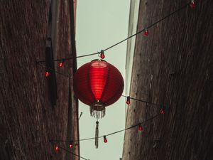 Preview wallpaper chinese lanterns, lanterns, garland, buildings, red