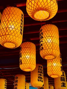 Preview wallpaper chinese lanterns, lanterns, hieroglyphs, light, yellow