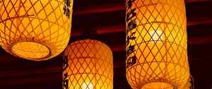 Preview wallpaper chinese lanterns, lanterns, hieroglyphs, light, yellow