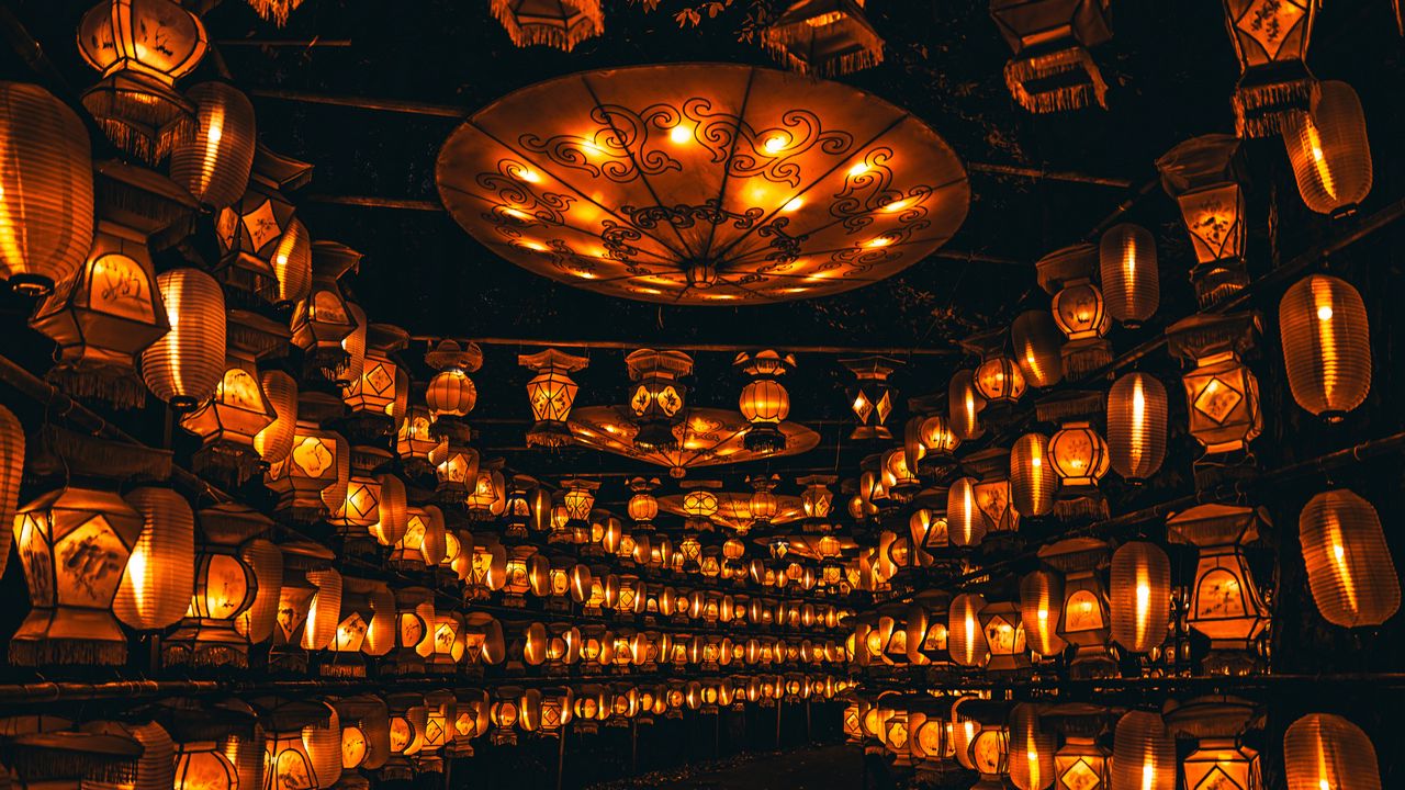 Wallpaper chinese lanterns, lanterns, light, dark