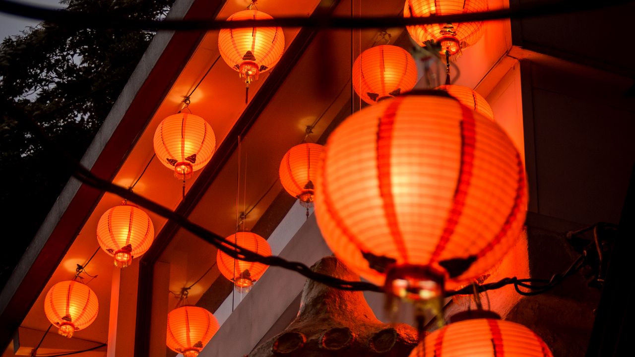 Wallpaper chinese lanterns, lanterns, lighting, light, dark