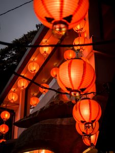 Preview wallpaper chinese lanterns, lanterns, lighting, light, dark