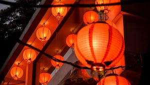 Preview wallpaper chinese lanterns, lanterns, lighting, light, dark